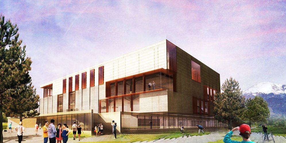Rendering of Colorado College - Tutt Library Revisioning, Exterioir building facade and context of college campus