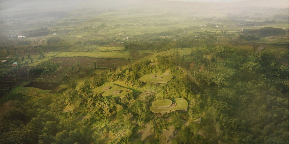 Aerial Rendering of the Ellen Degeneres Campus of The Dian Fossey Gorilla Fund