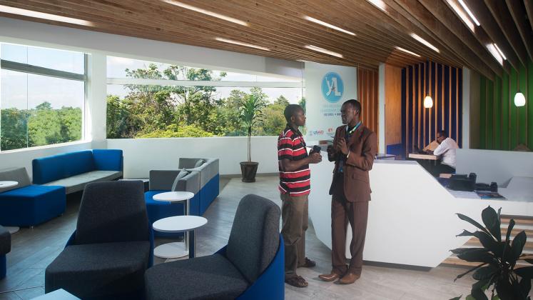 Photo of Young African Leaders Initiative, Two men chatting in first floor reception area