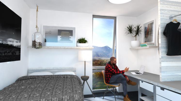 Rendering of Colorado College Housing, Interior of dormroom