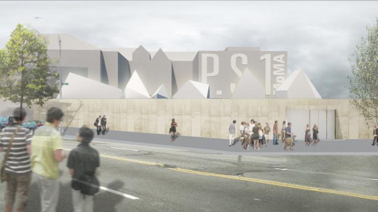 Rendering of MoMA PS1 Bottle Service, streets view to front facade