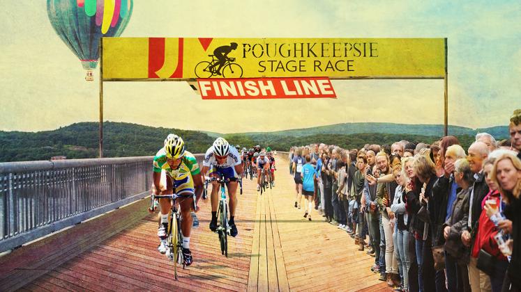 Rendering of proposed placemaking intervention on the Walkway Over the Hudson, Poughkeepsie Stage Race